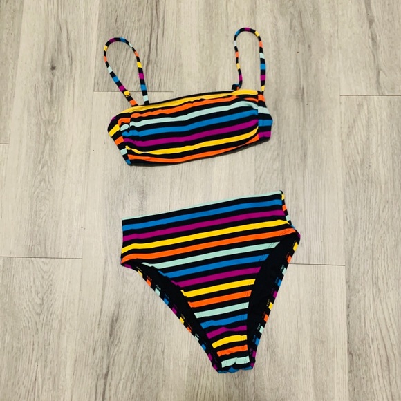 Dolls Kill Other - Striped High Waisted Swimsuit